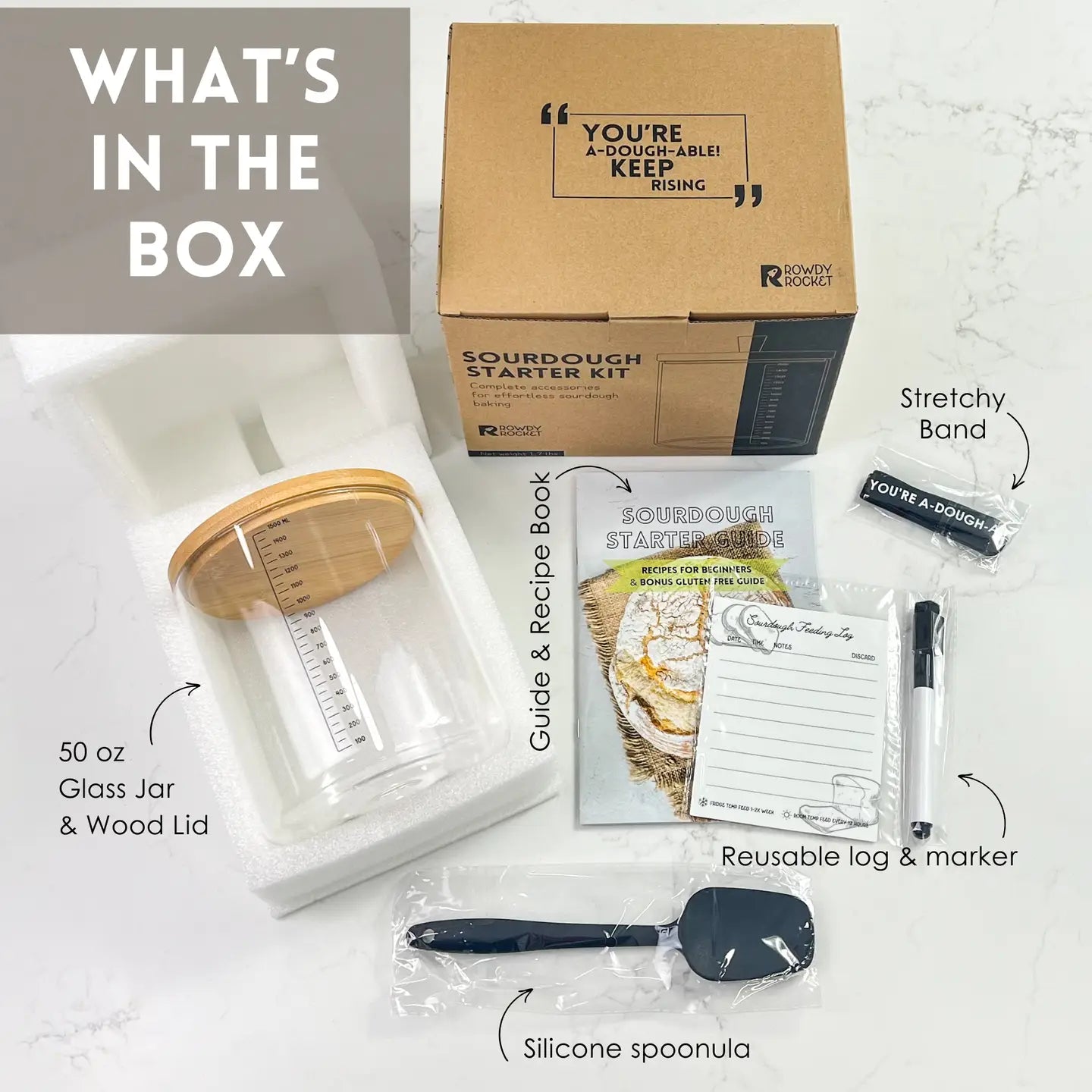 Sourdough Starter Jar Kit with Glass Jar, Spatula & More