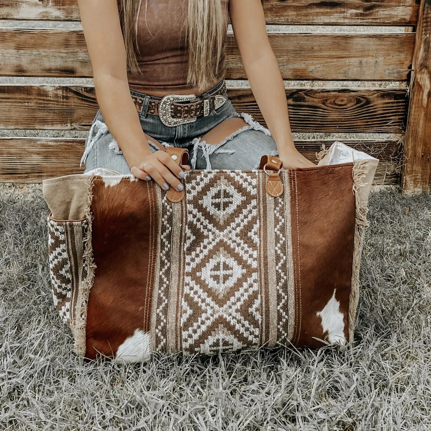 Brown Cowhide Travel Overnight Myra Weekender Bag